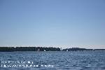A pretty spinnaker and 3 other sails, seen from shore.